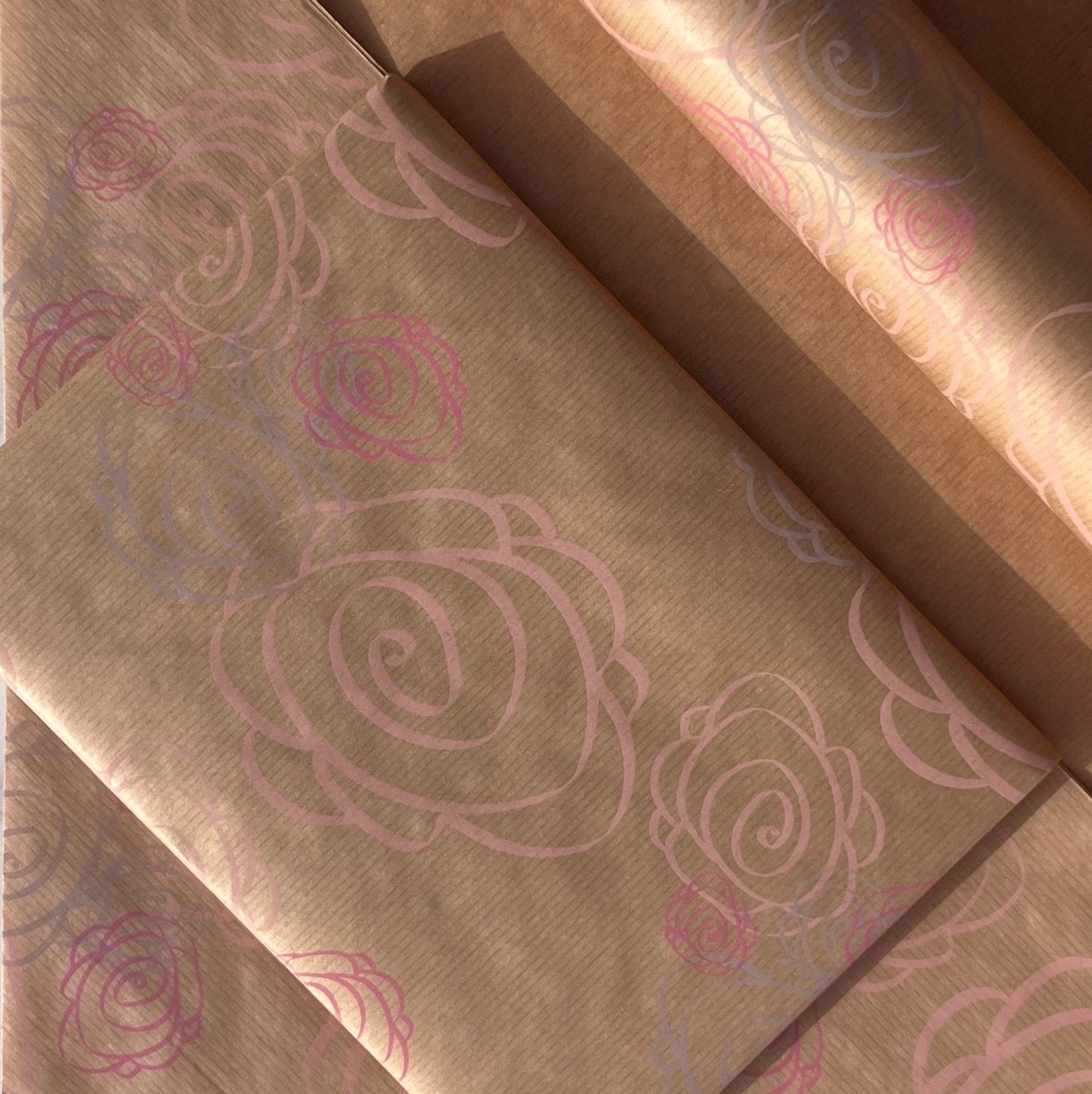 Wrapping Paper Pink Abstract Rose 50CM Wide Eco Friendly, 100% Recycled Kraft | Recyclable, Sustainable, Plastic Free Gift Wrap
