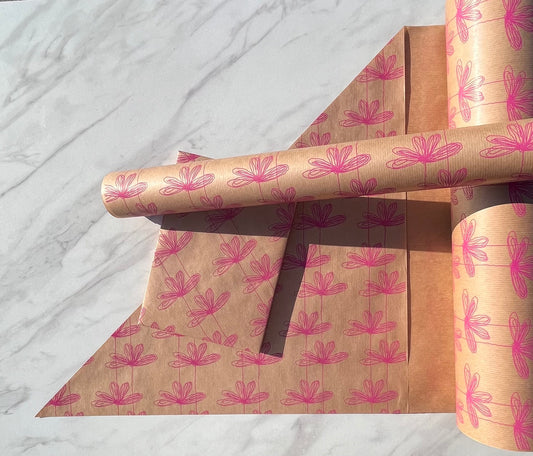 Wrapping Paper Hot Pink Amelia 50CM Wide Eco Friendly, 100% Recycled Kraft | Recyclable, Sustainable, Plastic Free Gift Wrap