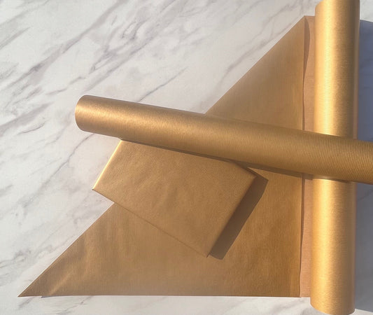 Wrapping Paper Metallic Gold Lined 50CM Wide Eco Friendly, 100% Recycled Kraft | Recyclable, Sustainable, Plastic Free Gift Wrap
