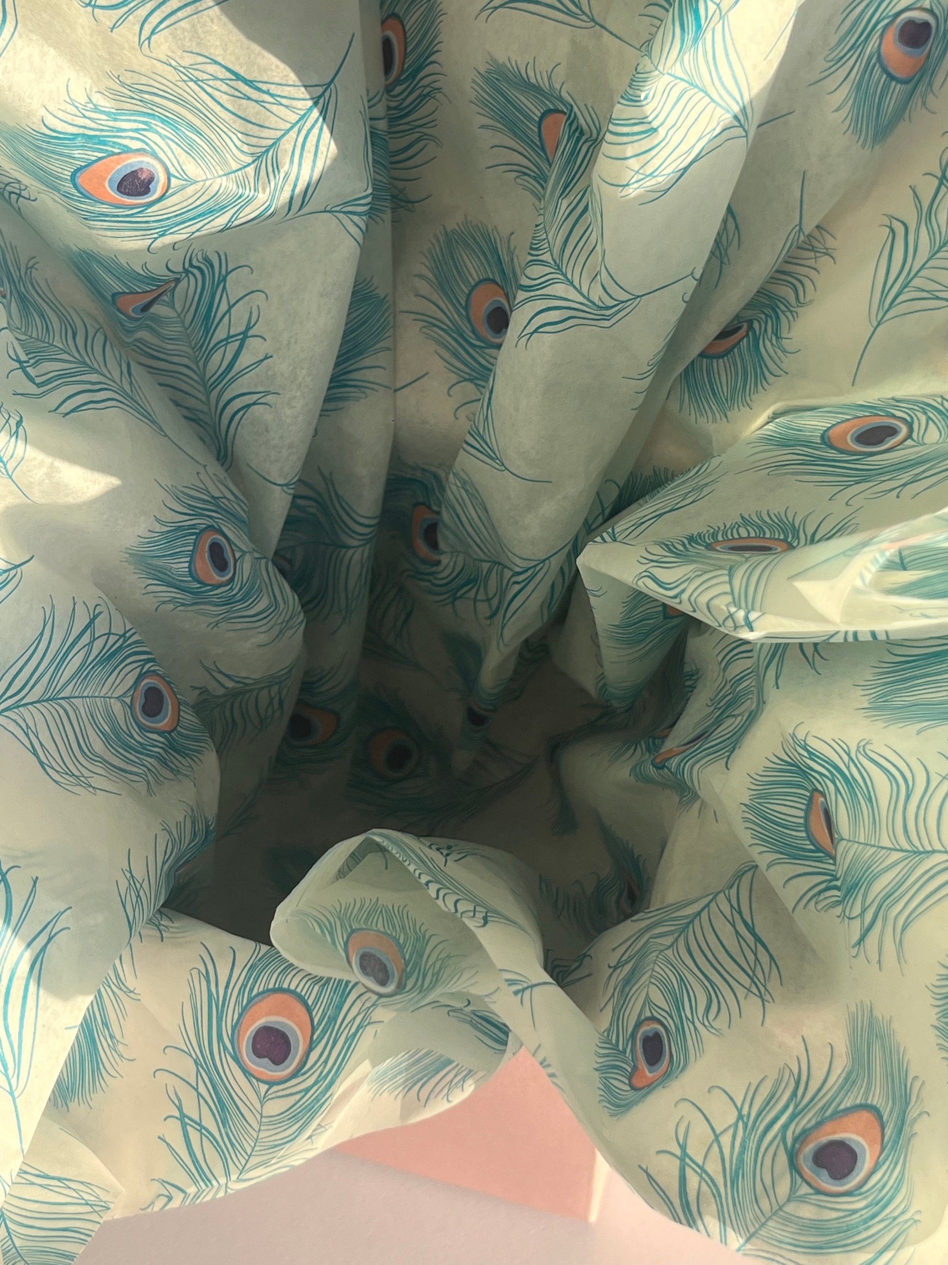 Tissue Paper Peacock Feathers Print Luxury Thick 18GSM Sheets Eco Friendly Full Size 75cm x 50cm 1-10 Sheets Folded