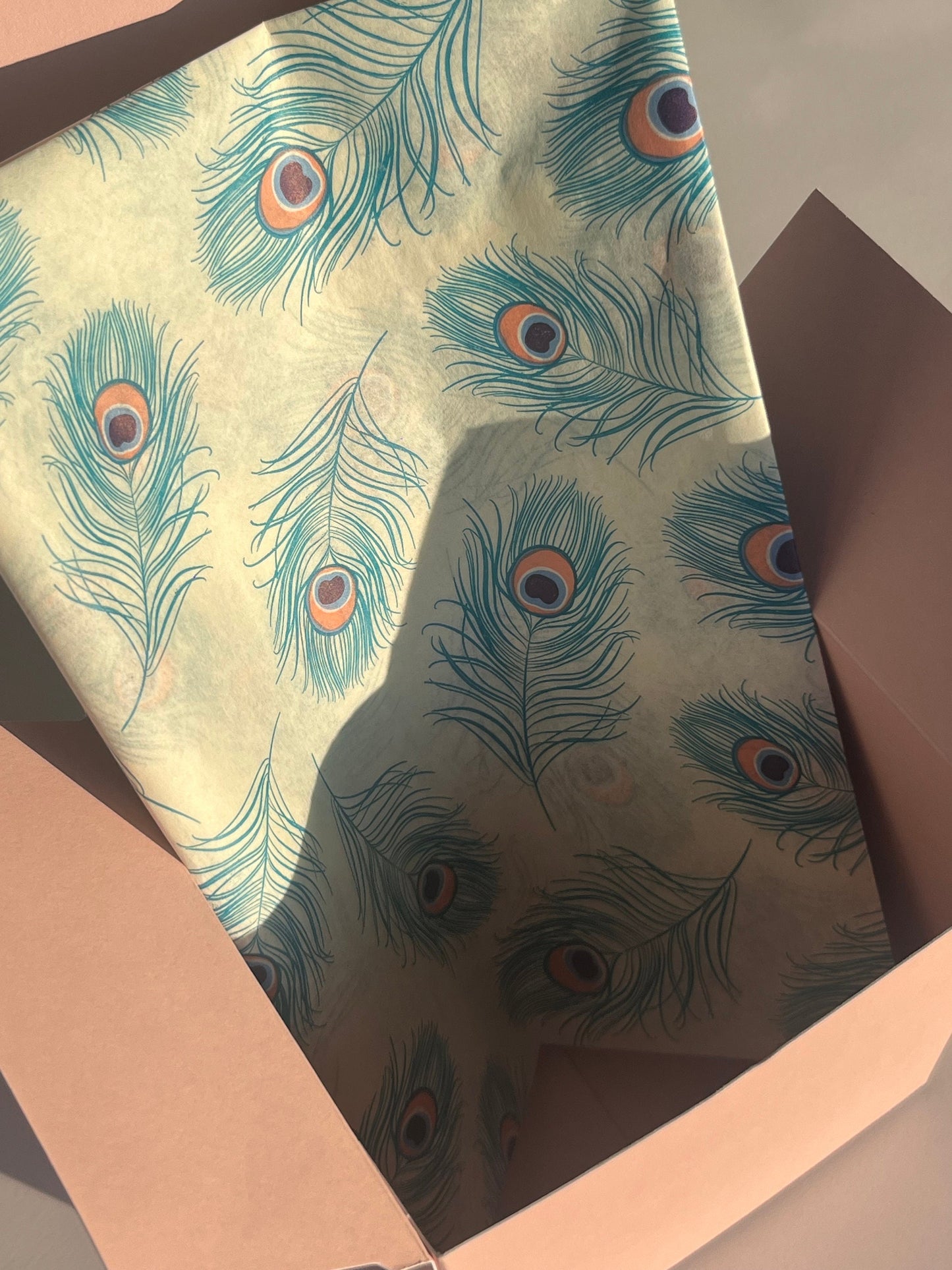 Tissue Paper Peacock Feathers Print Luxury Thick 18GSM Sheets Eco Friendly Full Size 75cm x 50cm 1-10 Sheets Folded