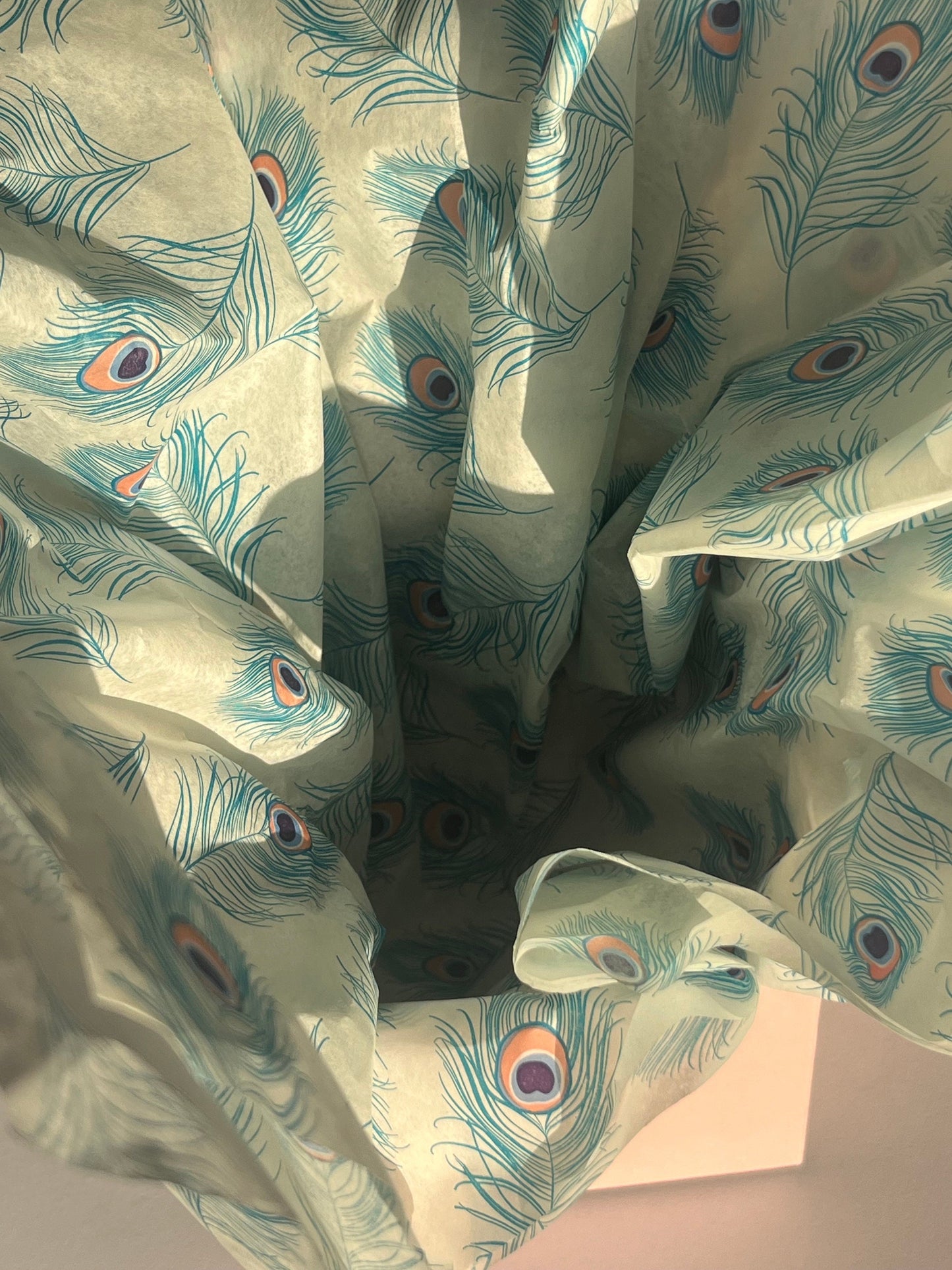 Tissue Paper Peacock Feathers Print Luxury Thick 18GSM Sheets Eco Friendly Full Size 75cm x 50cm 1-10 Sheets Folded