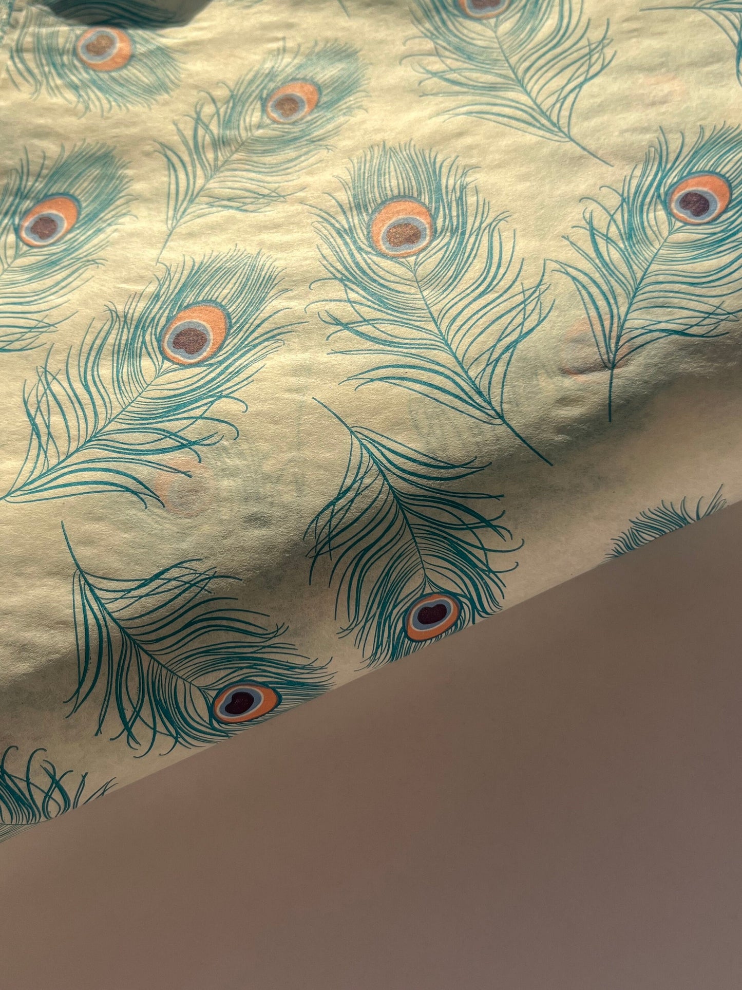 Tissue Paper Peacock Feathers Print Luxury Thick 18GSM Sheets Eco Friendly Full Size 75cm x 50cm 1-10 Sheets Folded