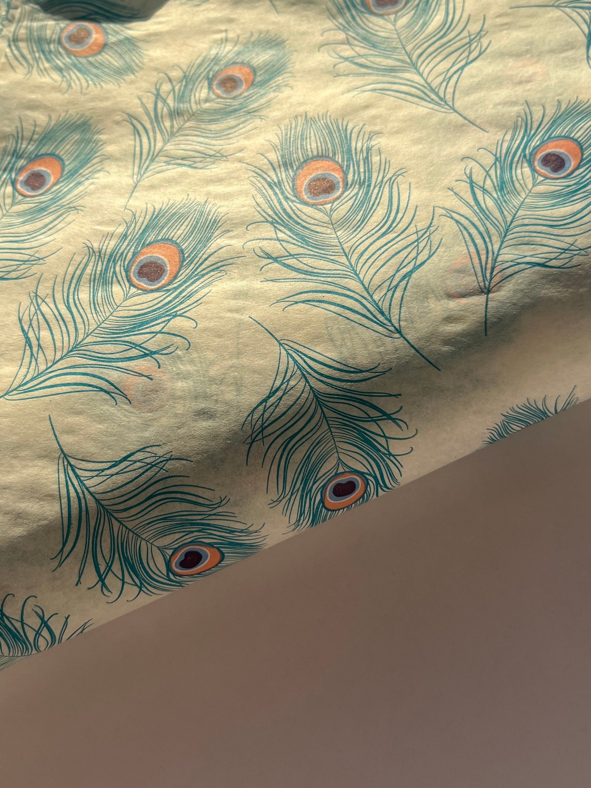 Tissue Paper Peacock Feathers Print Luxury Thick 18GSM Sheets Eco Friendly Full Size 75cm x 50cm 1-10 Sheets Folded