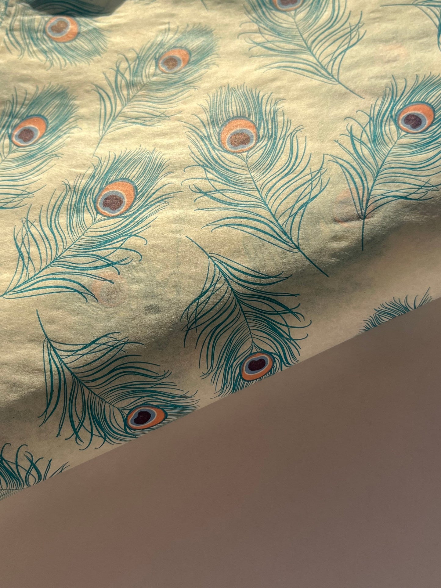 Tissue Paper Peacock Feathers Print Luxury Thick 18GSM Sheets Eco Friendly Full Size 75cm x 50cm 1-10 Sheets Folded