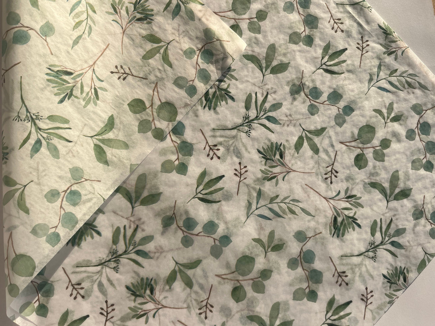 Tissue Paper Eucalyptus Botanical Print Luxury Thick 18GSM Sheets Eco Friendly Full Size 75cm x 50cm 1-10 Sheets Folded