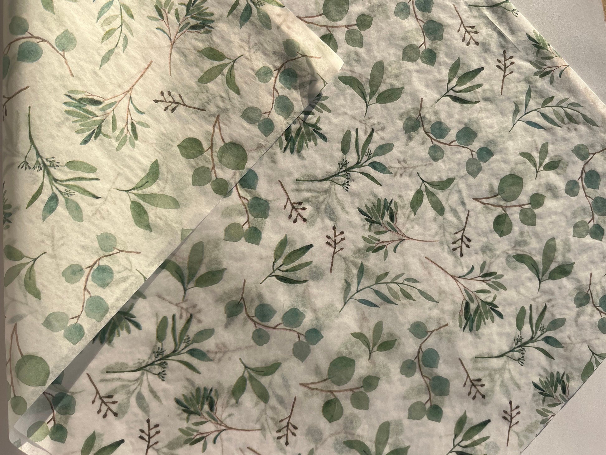 Tissue Paper Eucalyptus Botanical Print Luxury Thick 18GSM Sheets Eco Friendly Full Size 75cm x 50cm 1-10 Sheets Folded