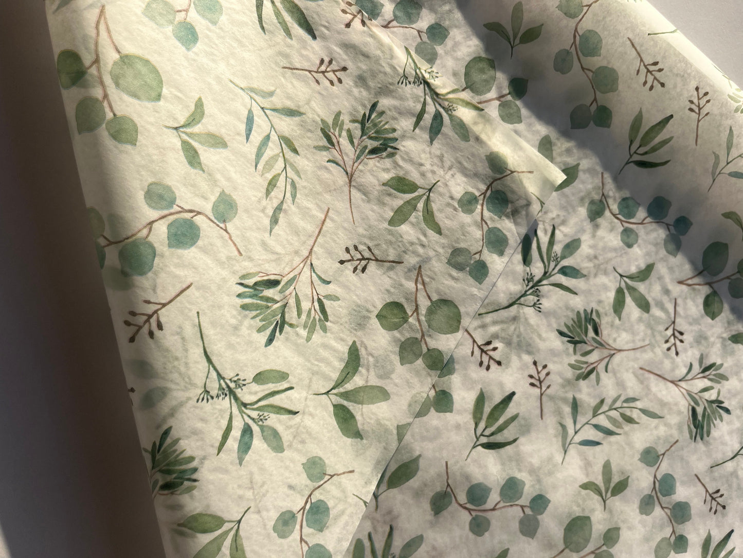 Tissue Paper Eucalyptus Botanical Print Luxury Thick 18GSM Sheets Eco Friendly Full Size 75cm x 50cm 1-10 Sheets Folded