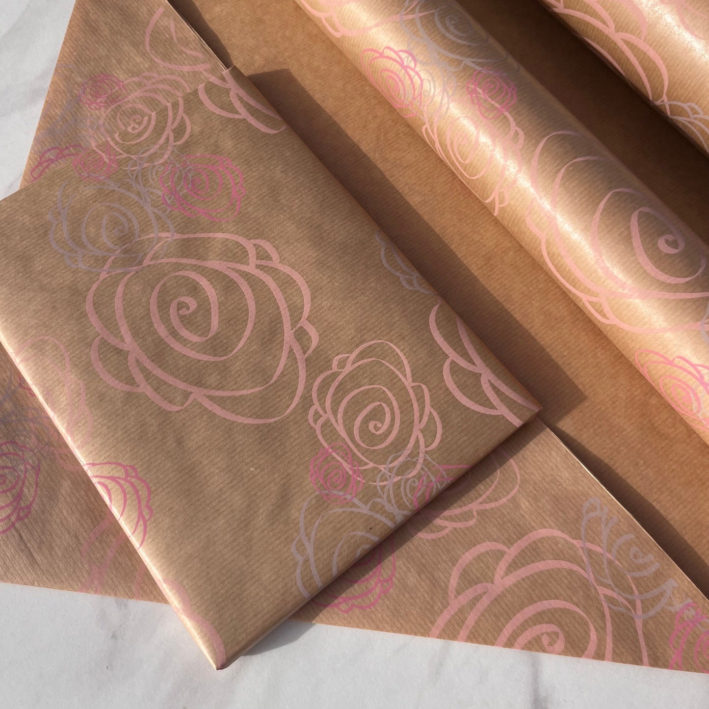 Wrapping Paper Pink Abstract Rose 50CM Wide Eco Friendly, 100% Recycled Kraft | Recyclable, Sustainable, Plastic Free Gift Wrap