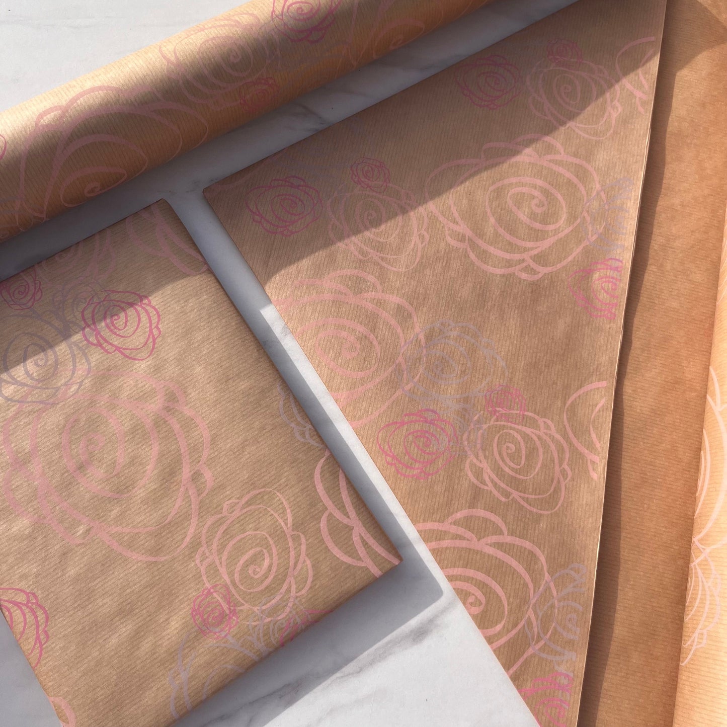 Wrapping Paper Pink Abstract Rose 50CM Wide Eco Friendly, 100% Recycled Kraft | Recyclable, Sustainable, Plastic Free Gift Wrap