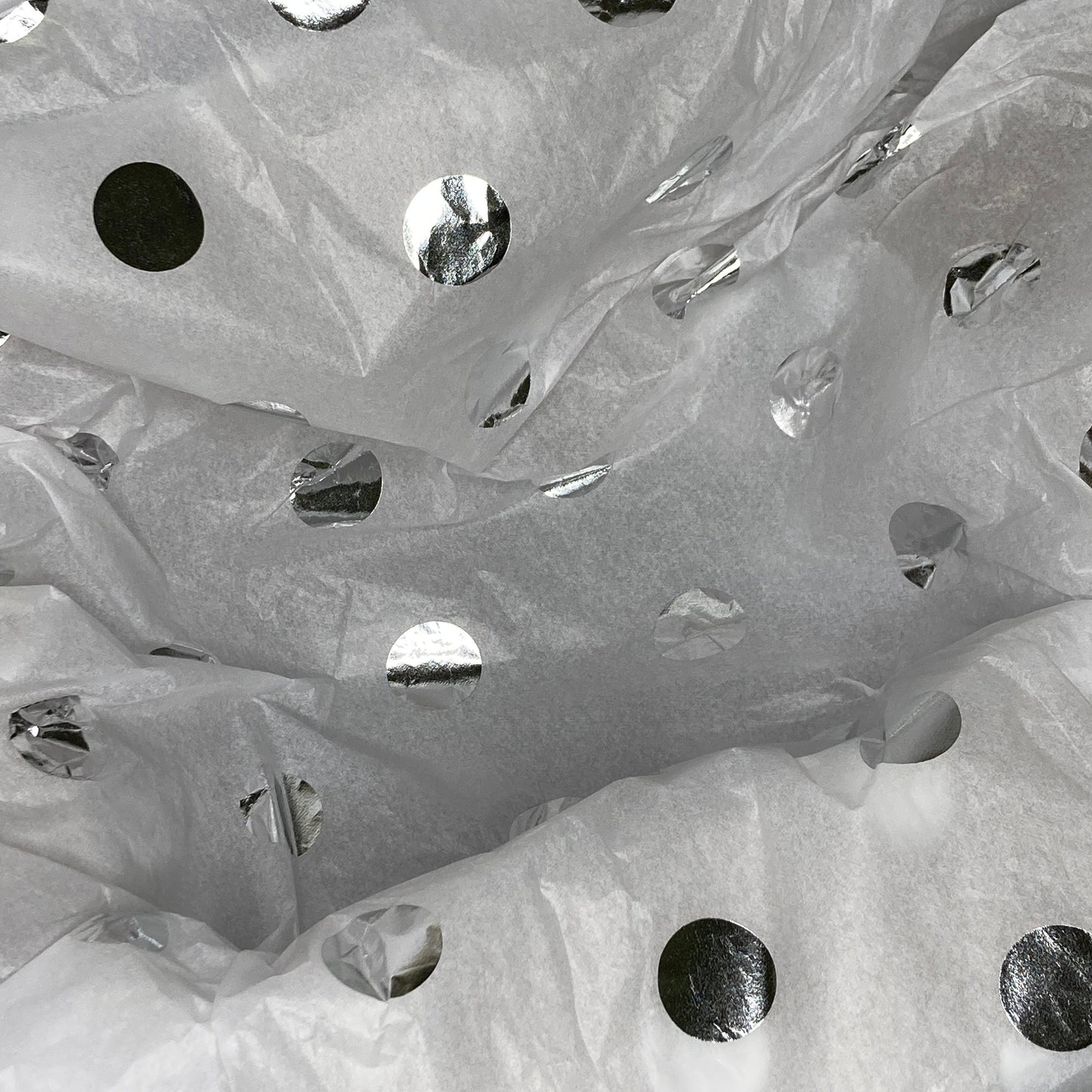 Tissue Paper Silver Foil Polka Dot Luxury Thick 18GSM Sheets Eco Friendly Full Size 75cm x 50cm 1-10 Sheets Folded