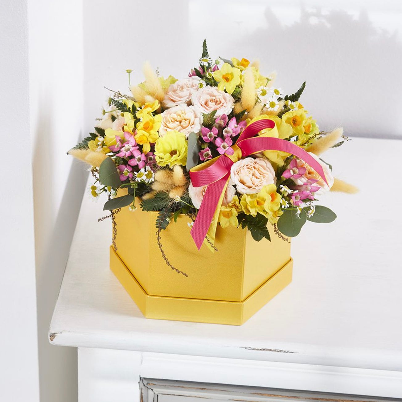 Hat Boxes Set Of 3 Hexagonal Storage Boxes, Honeycomb Yellow, Designer Flower Pot, Eco Friendly Matching Wrapping Paper & Ribbons Available