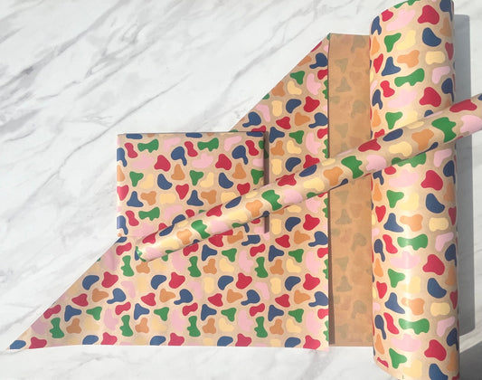 Wrapping Paper Frida Colourful 50CM Wide Eco Friendly, 100% Recycled Kraft | Recyclable, Sustainable, Plastic Free Gift Wrap