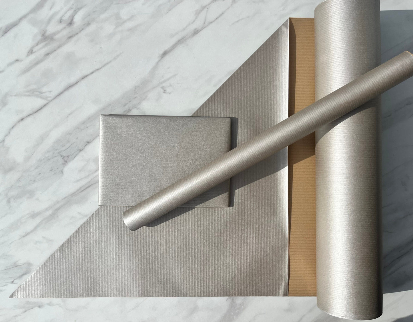 Wrapping Paper Metallic Silver Lined 50CM Wide Eco Friendly, 100% Recycled Kraft | Recyclable, Sustainable, Plastic Free Gift Wrap
