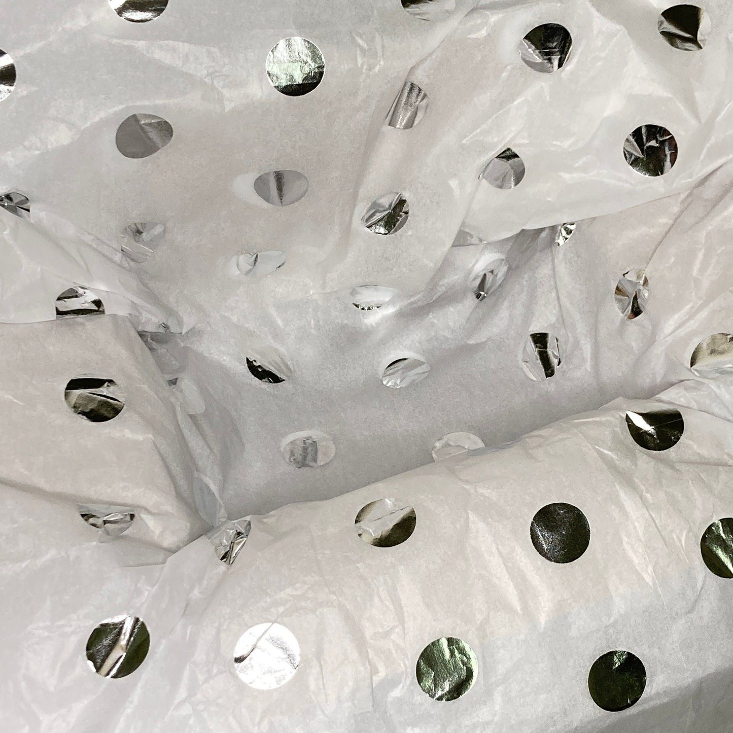 Tissue Paper Silver Foil Polka Dot Luxury Thick 18GSM Sheets Eco Friendly Full Size 75cm x 50cm 1-10 Sheets Folded