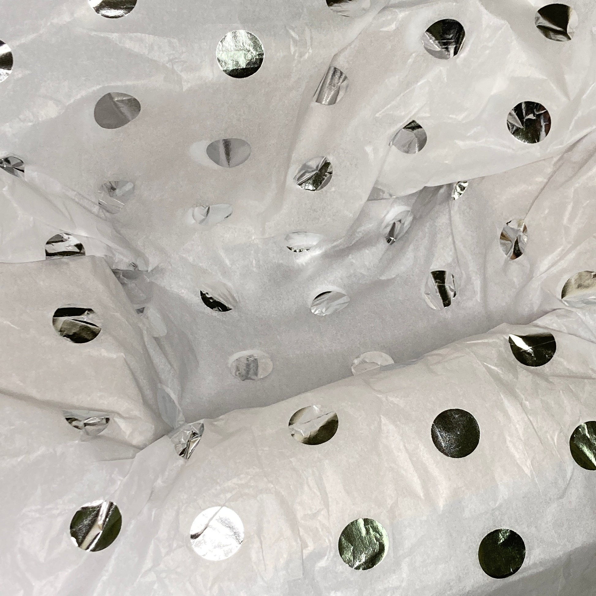 Tissue Paper Silver Foil Polka Dot Luxury Thick 18GSM Sheets Eco Friendly Full Size 75cm x 50cm 1-10 Sheets Folded