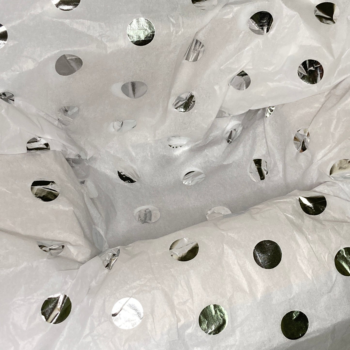 Tissue Paper Silver Foil Polka Dot Luxury Thick 18GSM Sheets Eco Friendly Full Size 75cm x 50cm 1-10 Sheets Folded