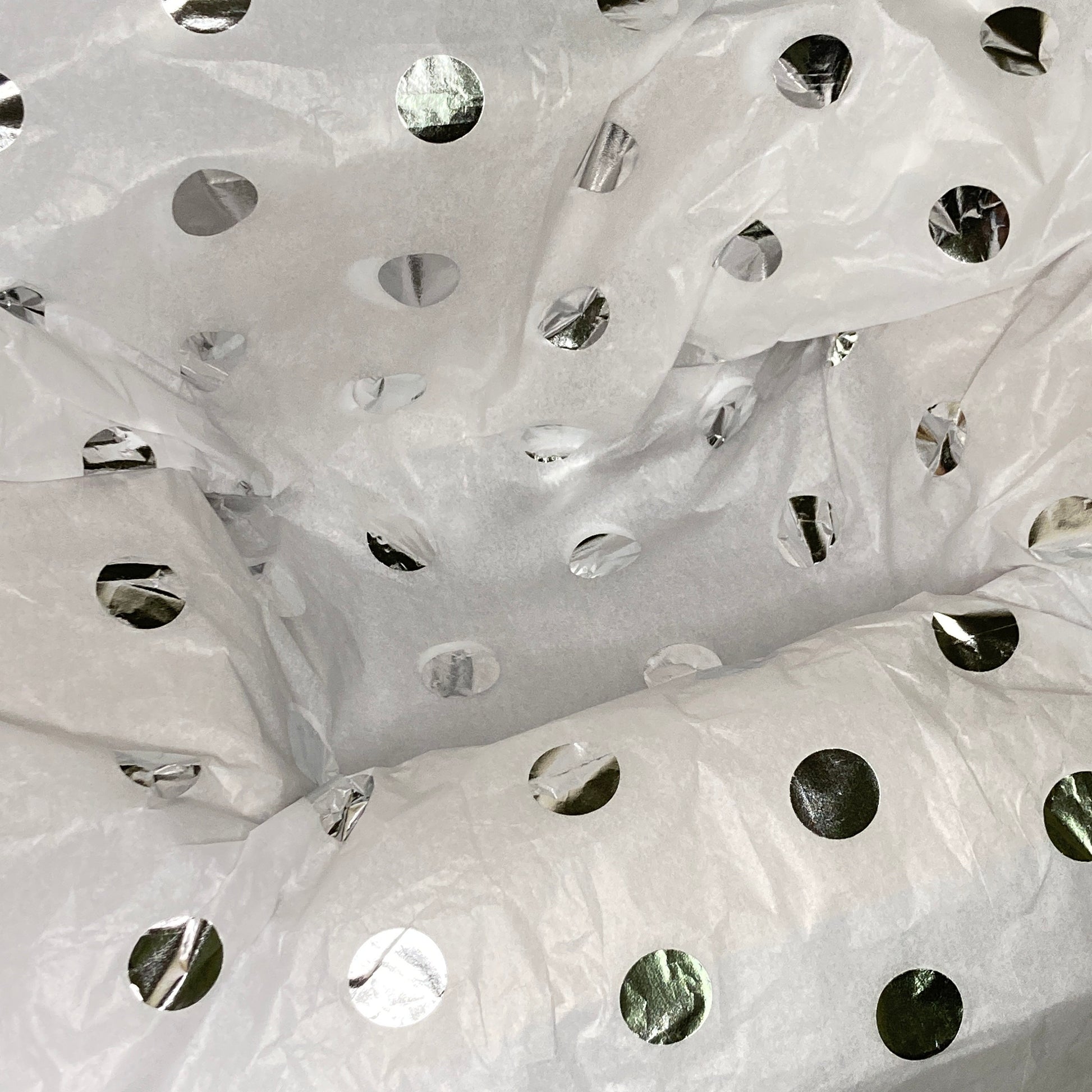 Tissue Paper Silver Foil Polka Dot Luxury Thick 18GSM Sheets Eco Friendly Full Size 75cm x 50cm 1-10 Sheets Folded