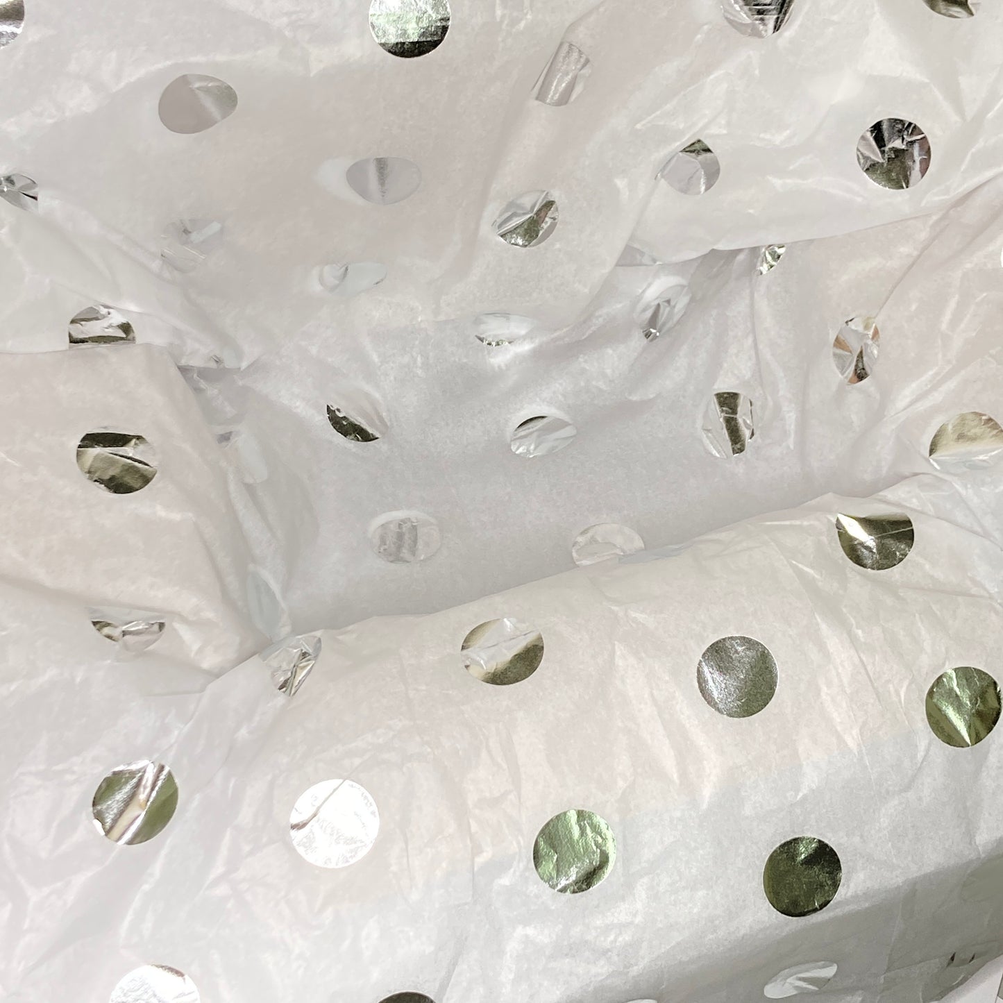 Tissue Paper Silver Foil Polka Dot Luxury Thick 18GSM Sheets Eco Friendly Full Size 75cm x 50cm 1-10 Sheets Folded
