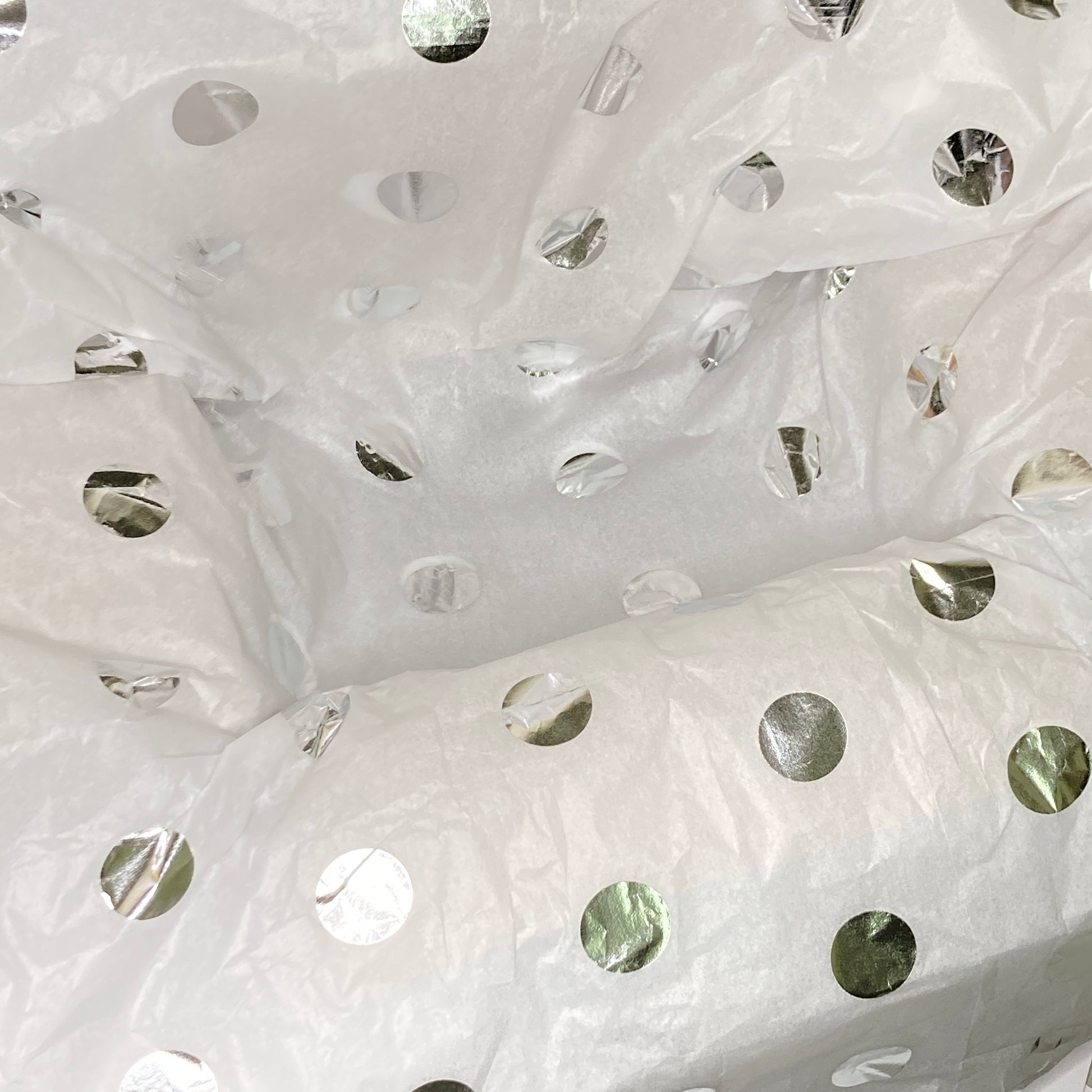 Tissue Paper Silver Foil Polka Dot Luxury Thick 18GSM Sheets Eco Friendly Full Size 75cm x 50cm 1-10 Sheets Folded