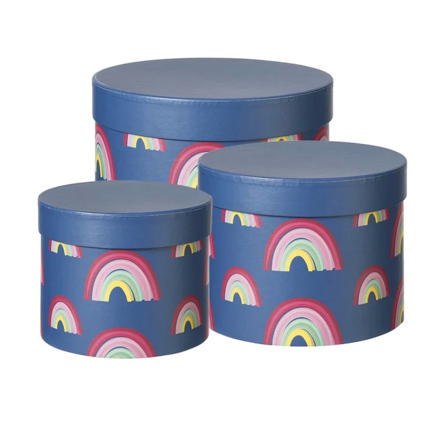 Hat Boxes Set Of 3 Round Storage Boxes, Rainbow Print, Designer Flower Pot, Eco Friendly,