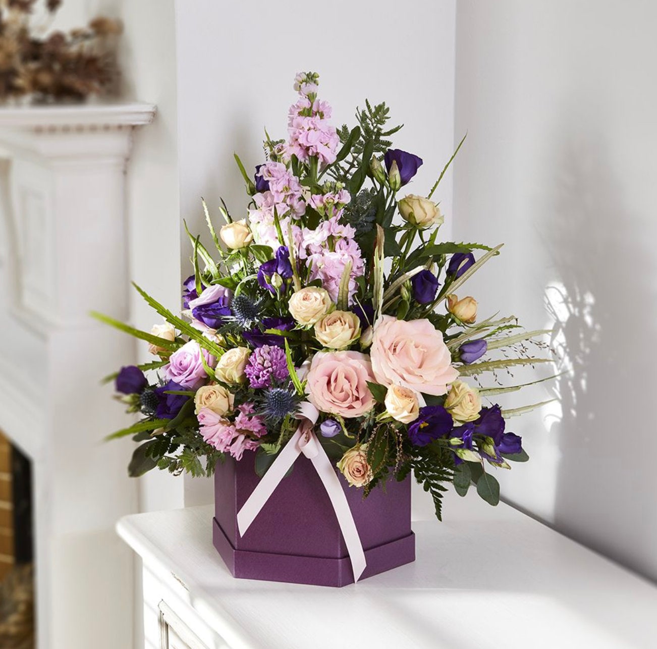 Hat Boxes Set Of 3 Hexagonal Storage Boxes, Purple Berry, Designer Flower Pot, Eco Friendly Matching Wrapping Paper & Ribbons Available