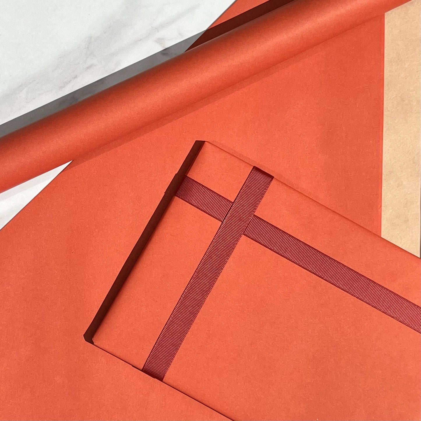 Meaningful Earth Orange Clay Brown Grosgrain Ribbon 15mm width, Matching Hat Boxes and Wrapping Paper, Birthday Bows Decoration