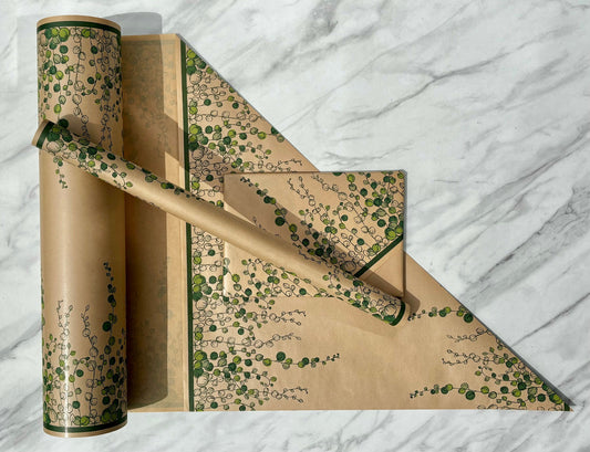 Wrapping Paper String Of Pearls, Botanical 50CM Wide Eco Friendly, 100% Recycled Kraft | Recyclable, Sustainable, Plastic Free Gift Wrap
