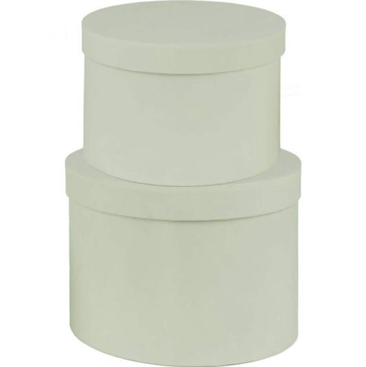 Hat Boxes (Set of 2) Light Green, Round Storage Boxes With Lids, Water Resistant Satin Finish Lamination, Designer Flower Pot, Eco Friendly