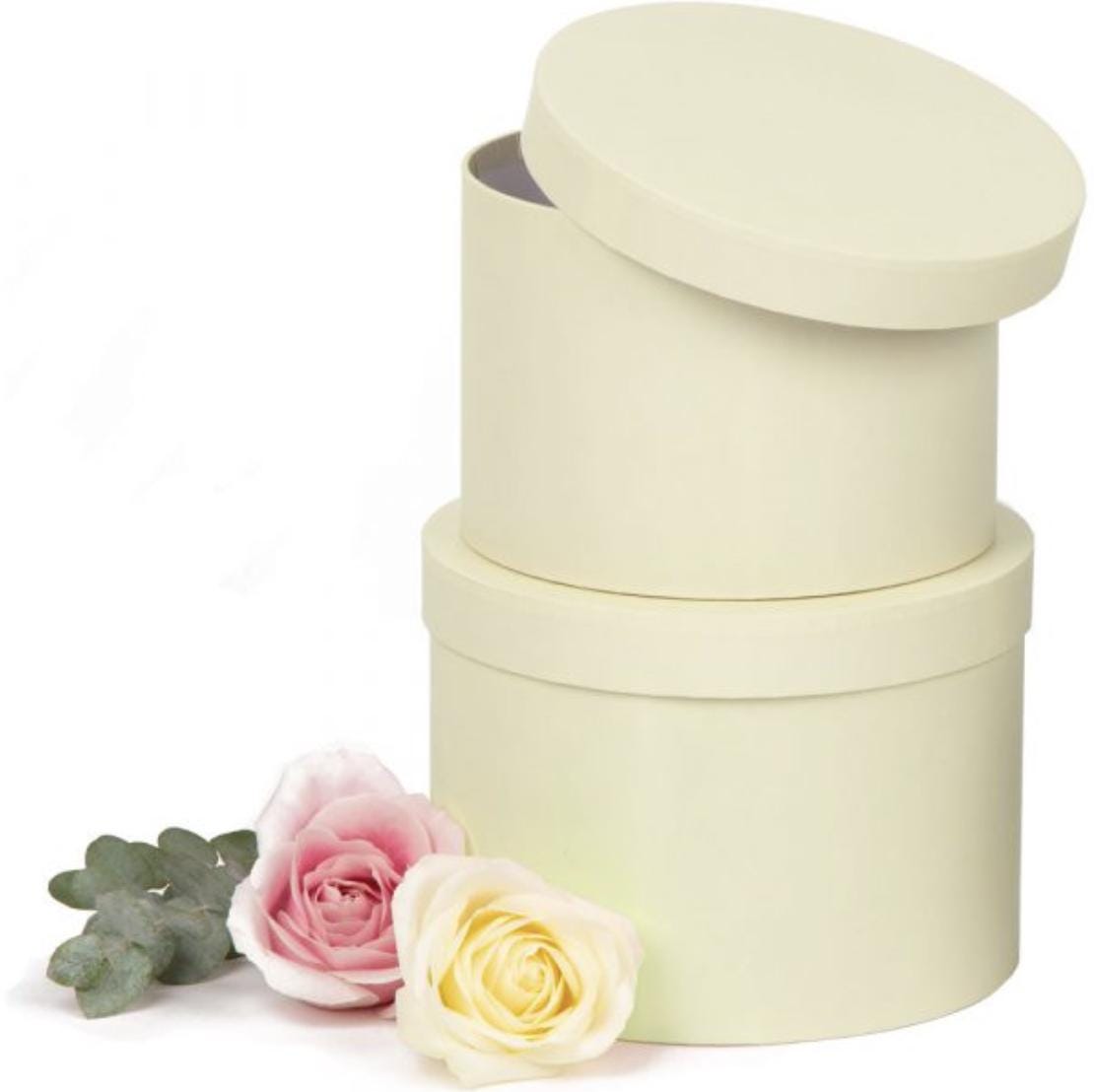 Hat Boxes (Set of 2) Plain Cream, Storage Hat Boxes With Lids, Water Resistant Satin Finish Lamination, Designer Flower Pot, Eco Friendly