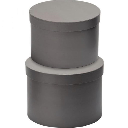 Hat Boxes (Set of 2) Grey, Round Storage Boxes With Lids, Water Resistant Satin Finish Lamination, Designer Flower Pot, Eco Friendly