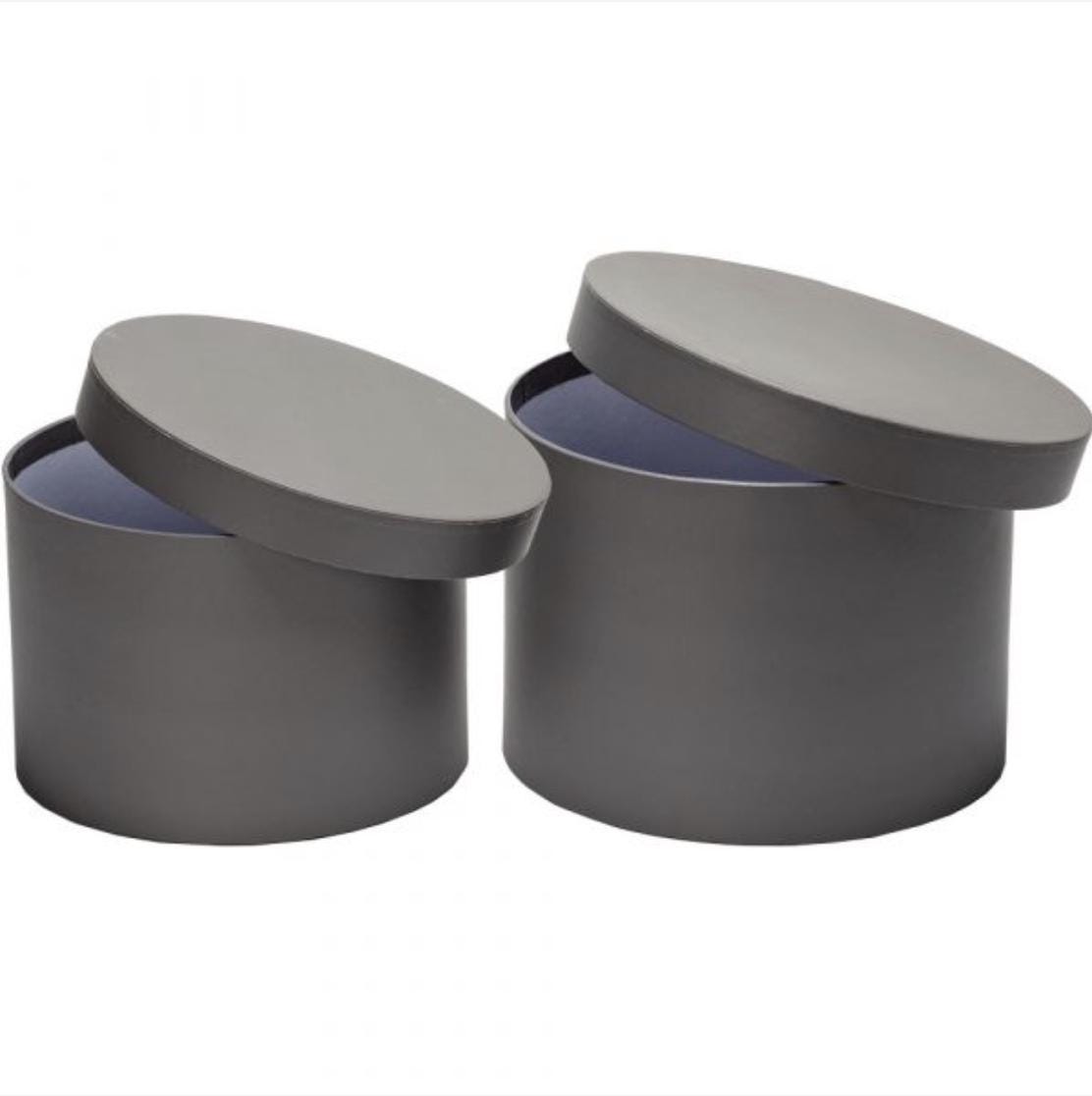 Hat Boxes (Set of 2) Grey, Round Storage Boxes With Lids, Water Resistant Satin Finish Lamination, Designer Flower Pot, Eco Friendly