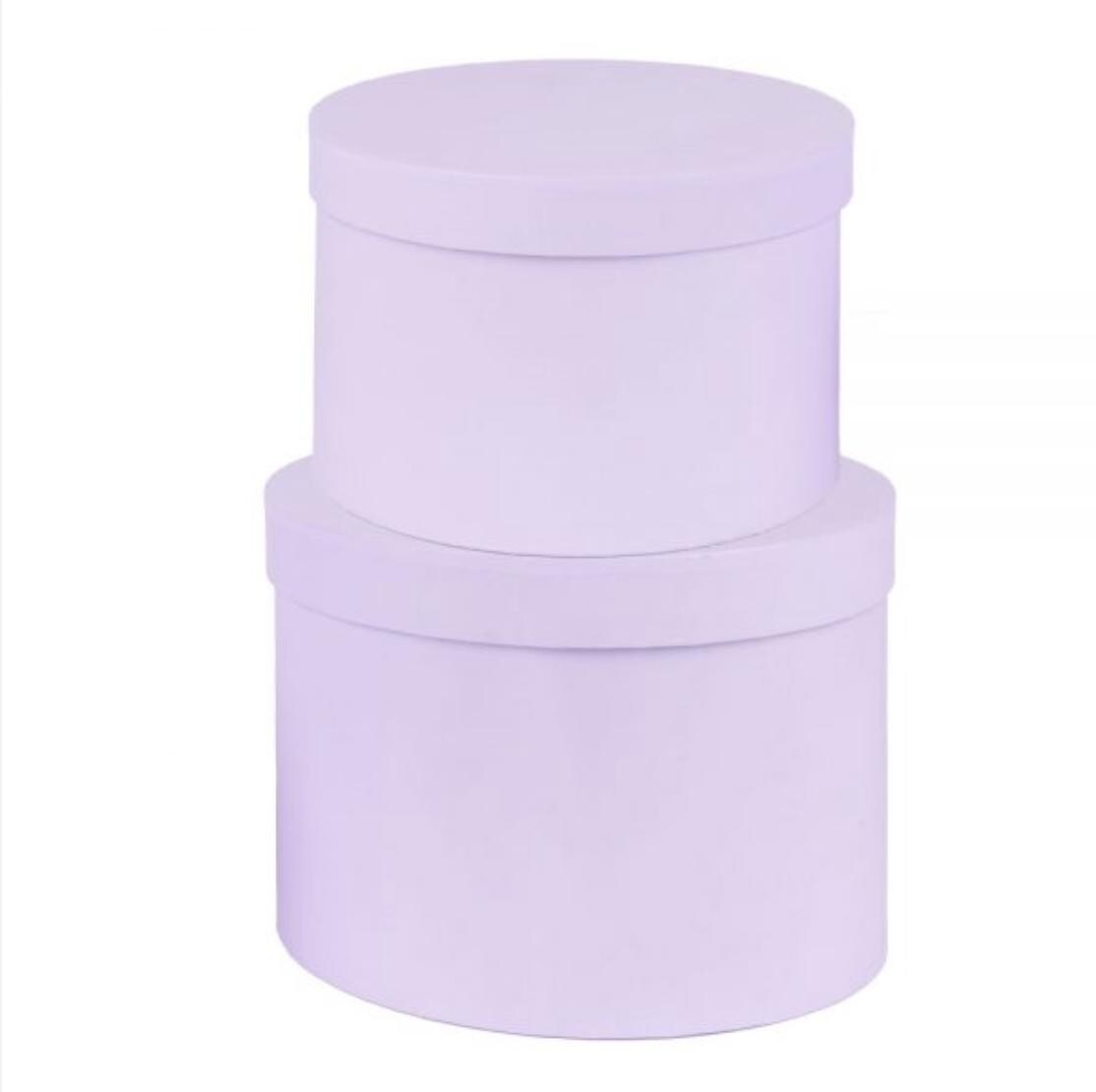 Hat Boxes (Set of 2) Lilac, Round Storage Boxes With Lids, Water Resistant Satin Finish Lamination, Designer Flower Pot, Eco Friendly