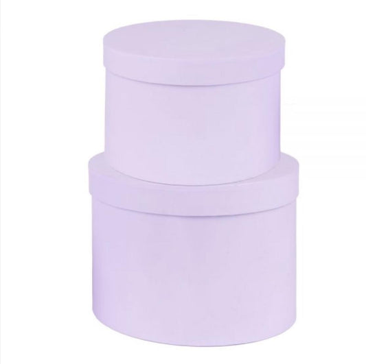 Hat Boxes (Set of 2) Lilac, Round Storage Boxes With Lids, Water Resistant Satin Finish Lamination, Designer Flower Pot, Eco Friendly
