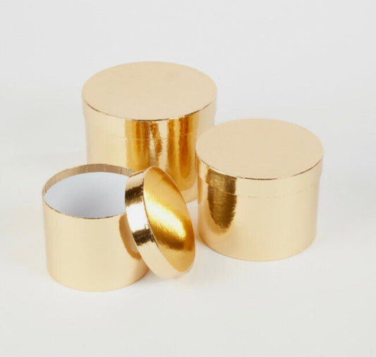 Hat Boxes Set Of 3 Metallic Gold Round Storage Boxes,  Designer Flower Pot, Eco Friendly, Christmas