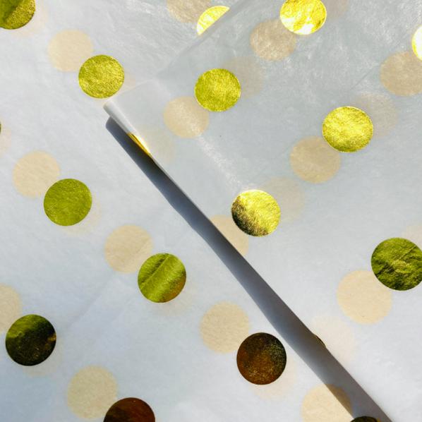 Tissue Paper Gold Foil Polka Dot Luxury Thick 18GSM Sheets Eco Friendly Full Size 75cm x 50cm 1-10 Sheets Folded