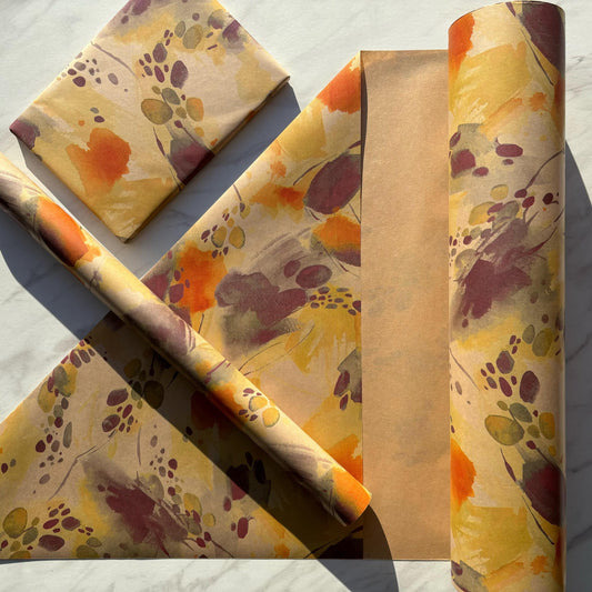Wrapping Paper Autumn Colours 50CM Wide Eco Friendly, 100% Recycled Kraft | Recyclable, Sustainable, Plastic Free Gift Wrap