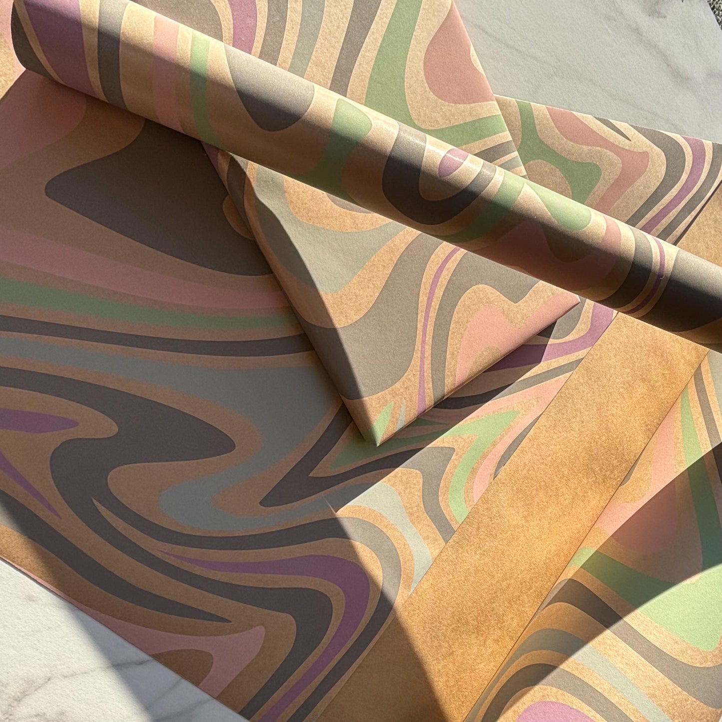 Wrapping Paper Pastel Swirl 50CM Wide Eco Friendly, 100% Recycled Kraft | Recyclable, Sustainable, Plastic Free Gift Wrap