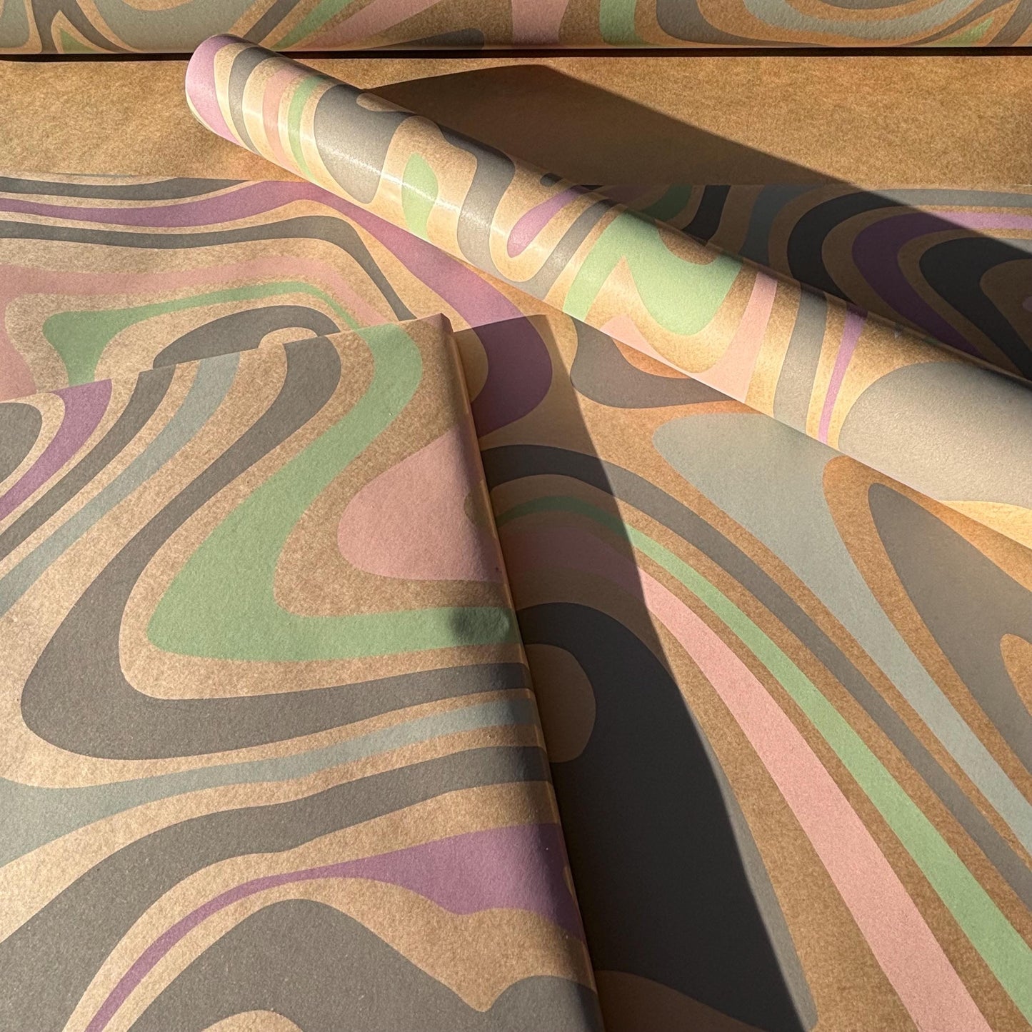 Wrapping Paper Pastel Swirl 50CM Wide Eco Friendly, 100% Recycled Kraft | Recyclable, Sustainable, Plastic Free Gift Wrap