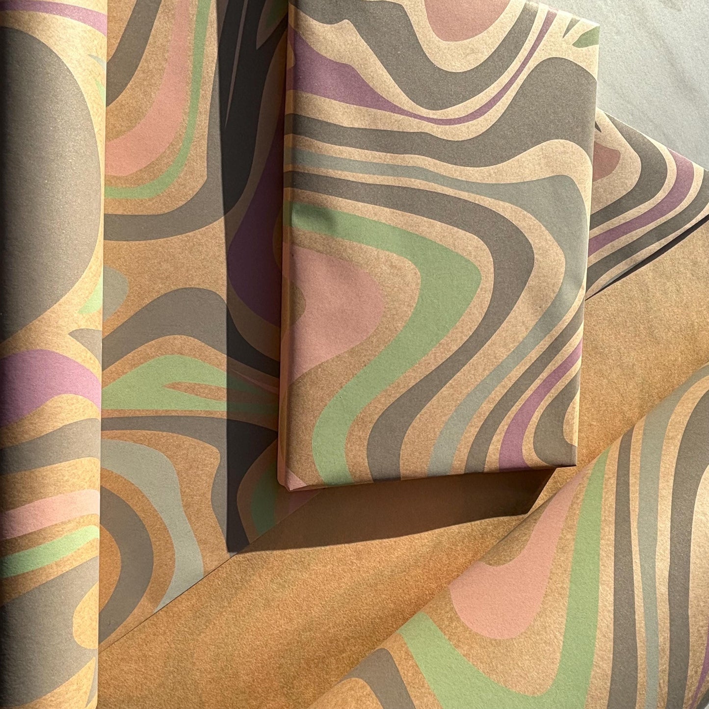 Wrapping Paper Pastel Swirl 50CM Wide Eco Friendly, 100% Recycled Kraft | Recyclable, Sustainable, Plastic Free Gift Wrap