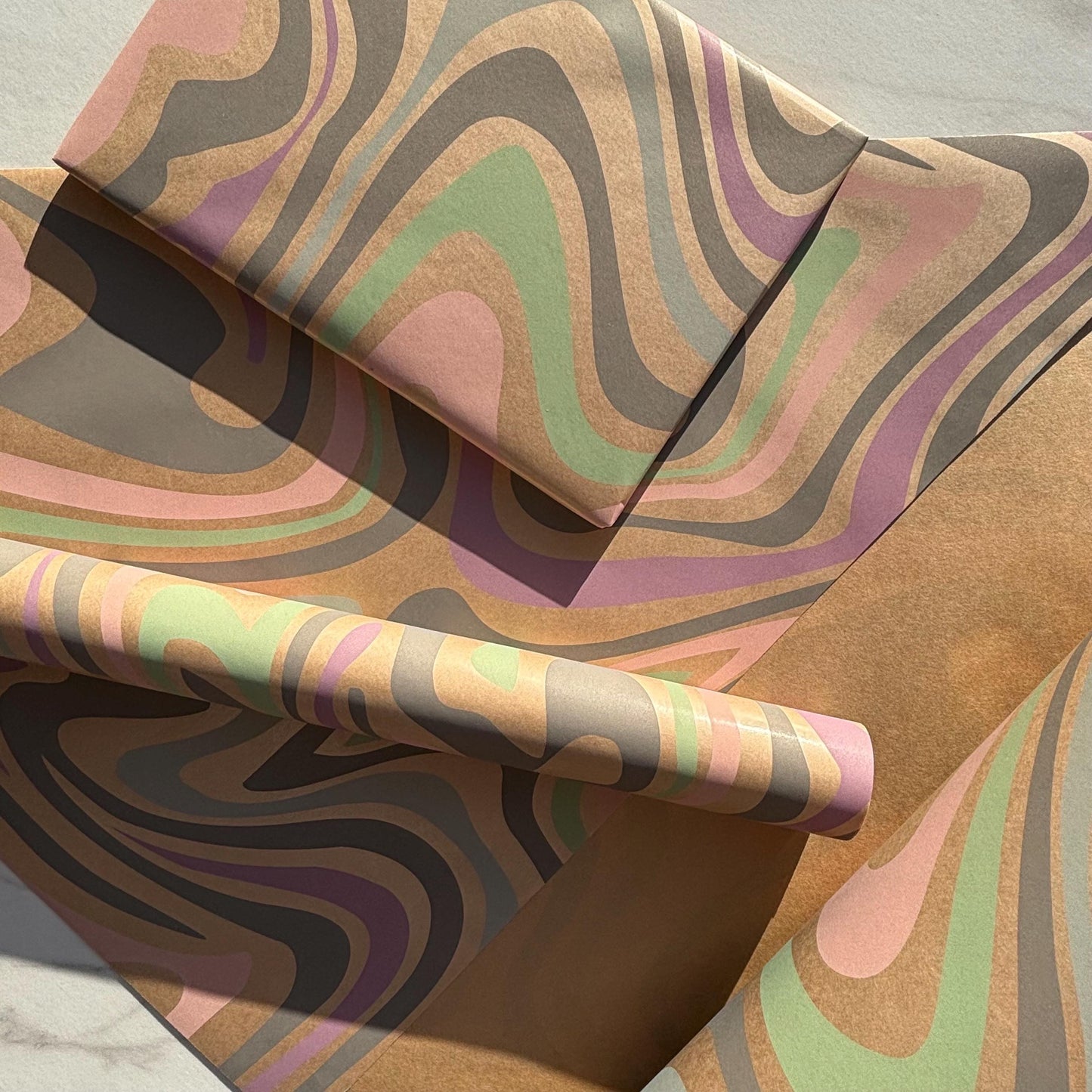 Wrapping Paper Pastel Swirl 50CM Wide Eco Friendly, 100% Recycled Kraft | Recyclable, Sustainable, Plastic Free Gift Wrap