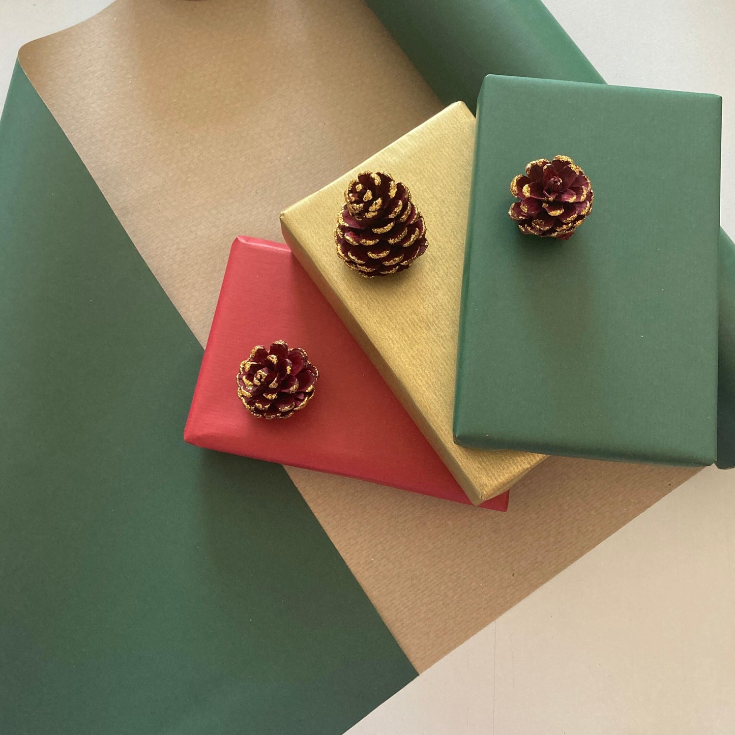 Christmas Wrapping Paper Red Green & Gold 50cm Wide, Luxury Eco Friendly Recycled Kraft