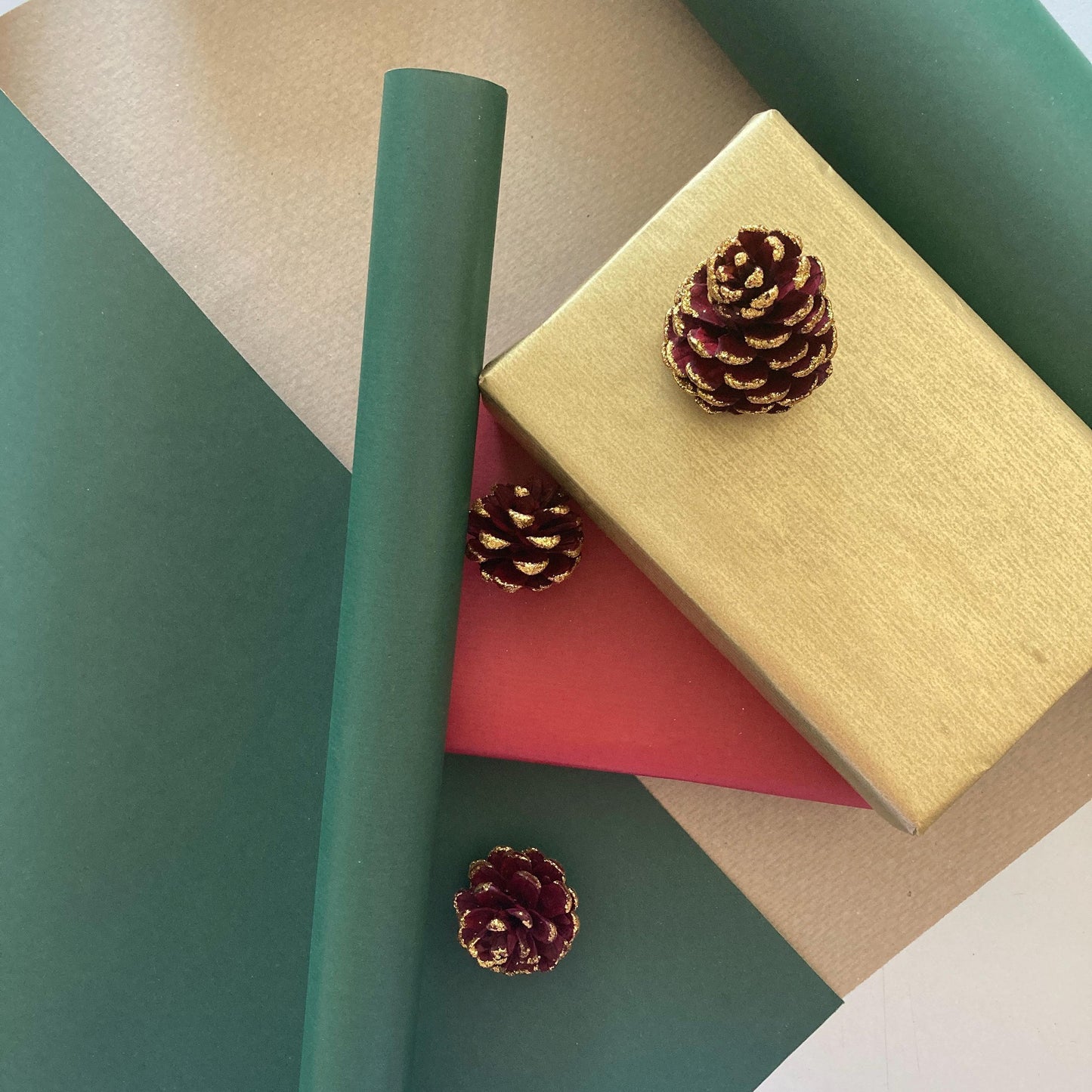Christmas Wrapping Paper Red Green & Gold 50cm Wide, Luxury Eco Friendly Recycled Kraft
