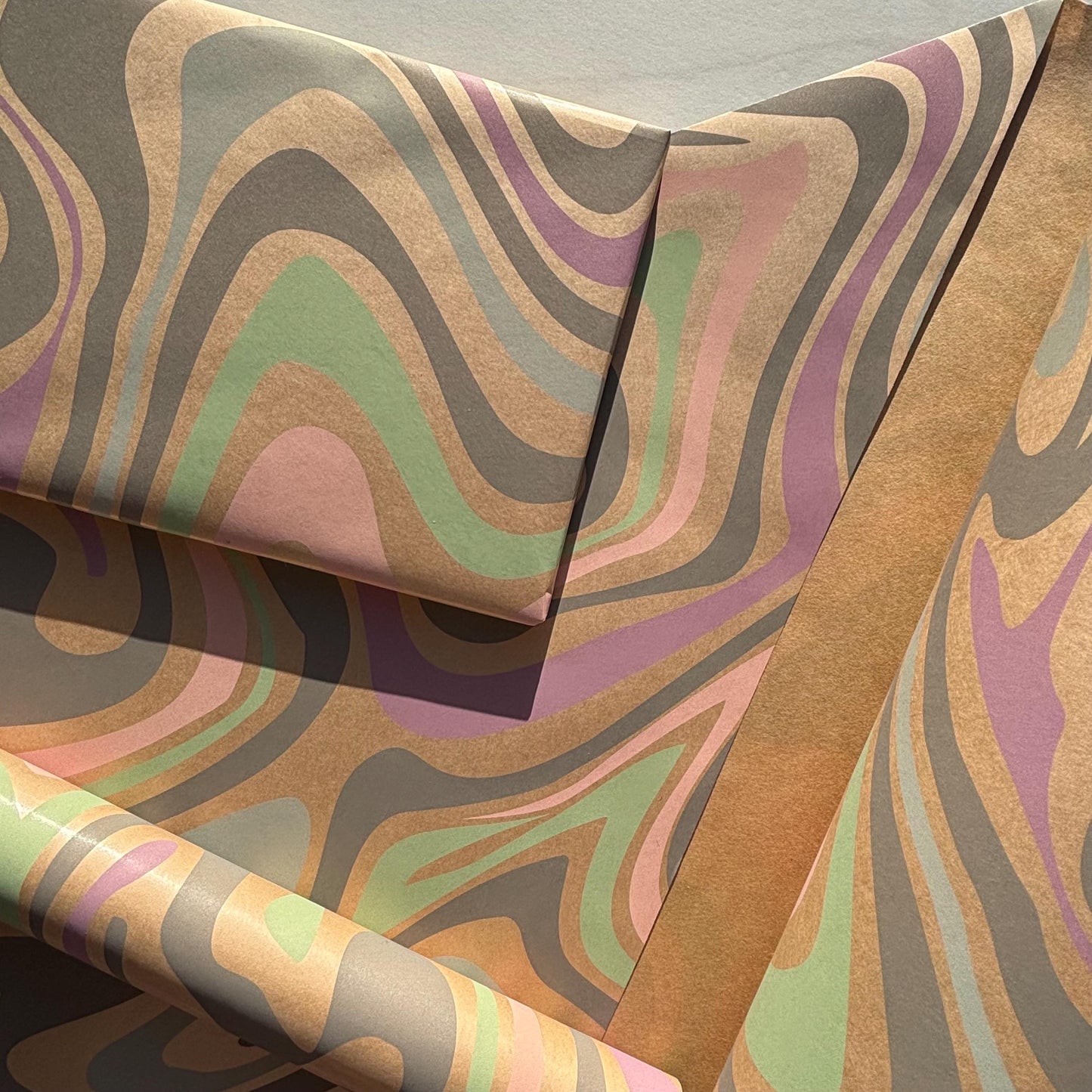 Wrapping Paper Pastel Swirl 50CM Wide Eco Friendly, 100% Recycled Kraft | Recyclable, Sustainable, Plastic Free Gift Wrap