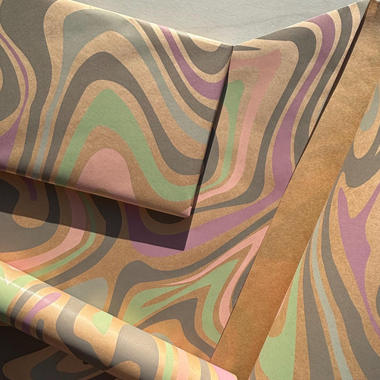 Wrapping Paper Pastel Swirl 50CM Wide Eco Friendly, 100% Recycled Kraft | Recyclable, Sustainable, Plastic Free Gift Wrap