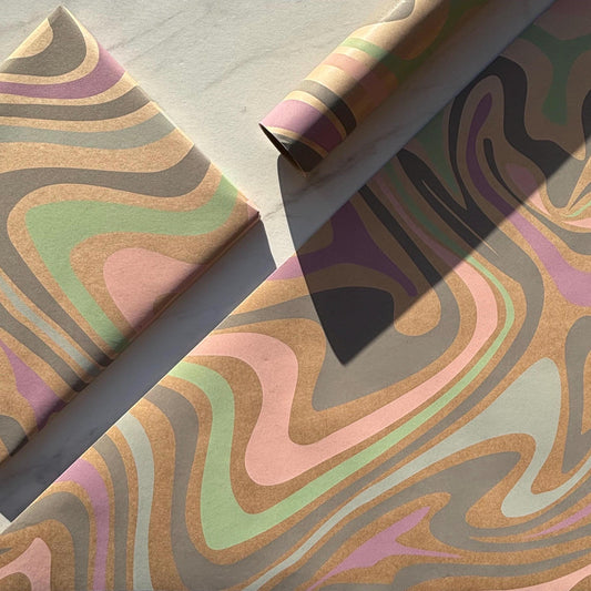 Wrapping Paper Pastel Swirl 50CM Wide Eco Friendly, 100% Recycled Kraft | Recyclable, Sustainable, Plastic Free Gift Wrap