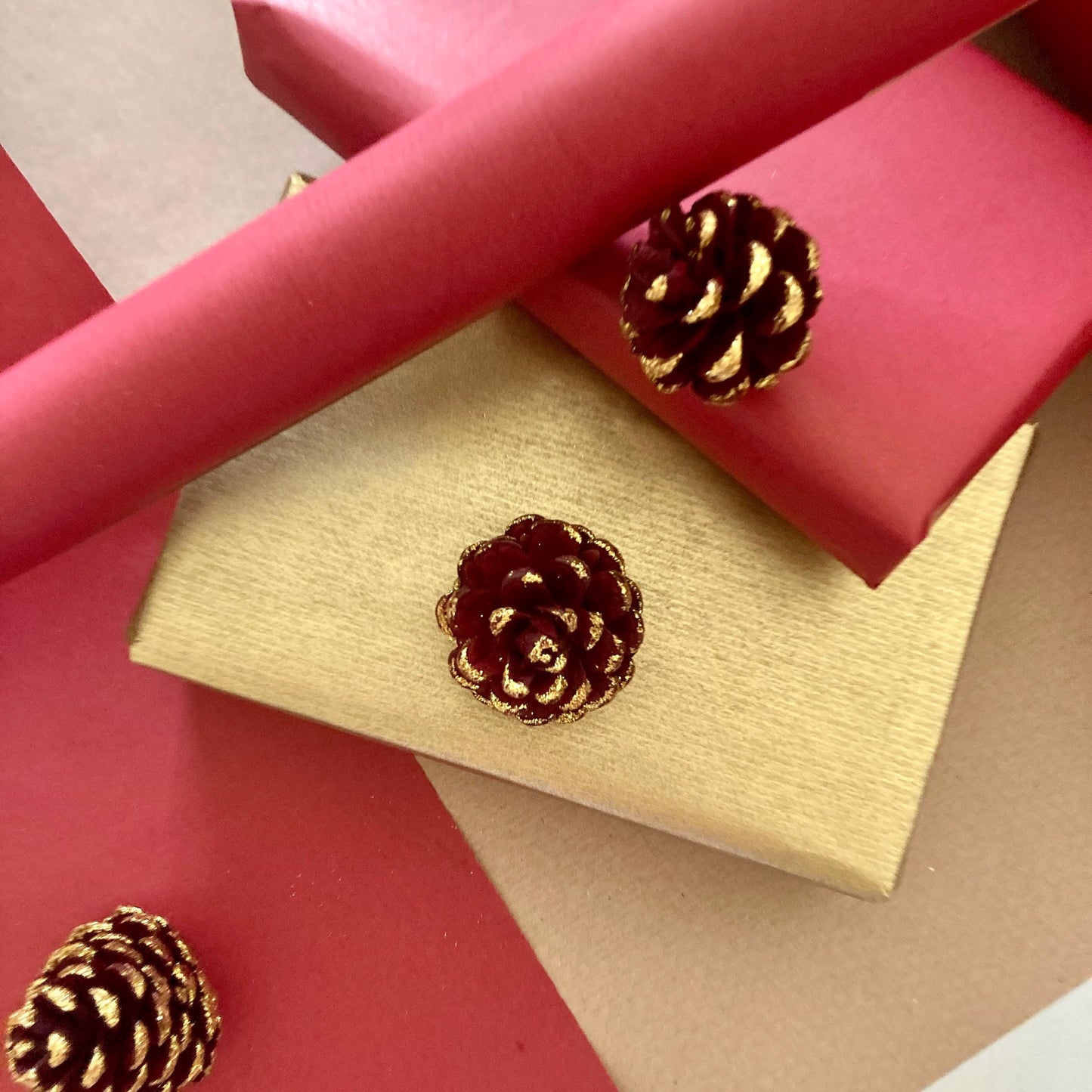 Christmas Wrapping Paper Red Green & Gold 50cm Wide, Luxury Eco Friendly Recycled Kraft