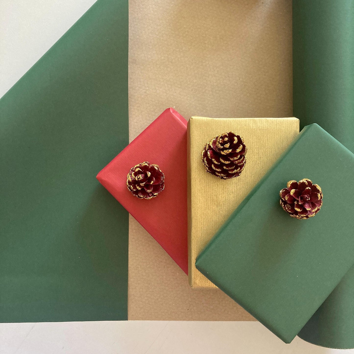 Christmas Wrapping Paper Red Green & Gold 50cm Wide, Luxury Eco Friendly Recycled Kraft