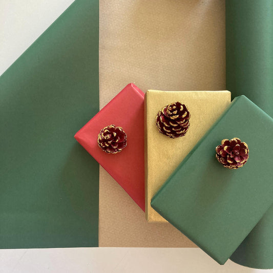 Christmas Wrapping Paper Red Green & Gold 50cm Wide, Luxury Eco Friendly Recycled Kraft