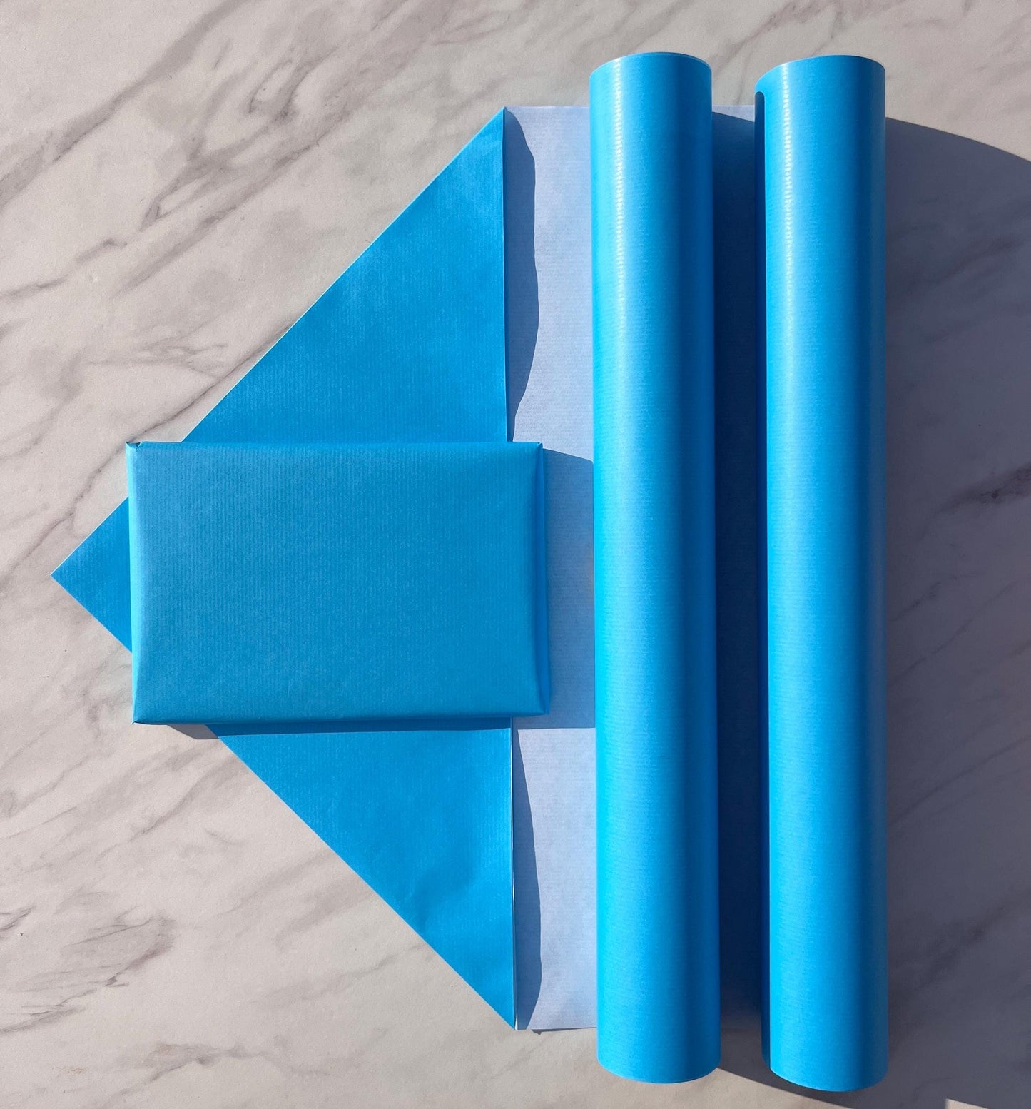 Wrapping Paper Sky Blue Lined 50CM Wide Eco Friendly, 100% Recycled Kraft | Recyclable, Sustainable, Plastic Free Gift Wrap